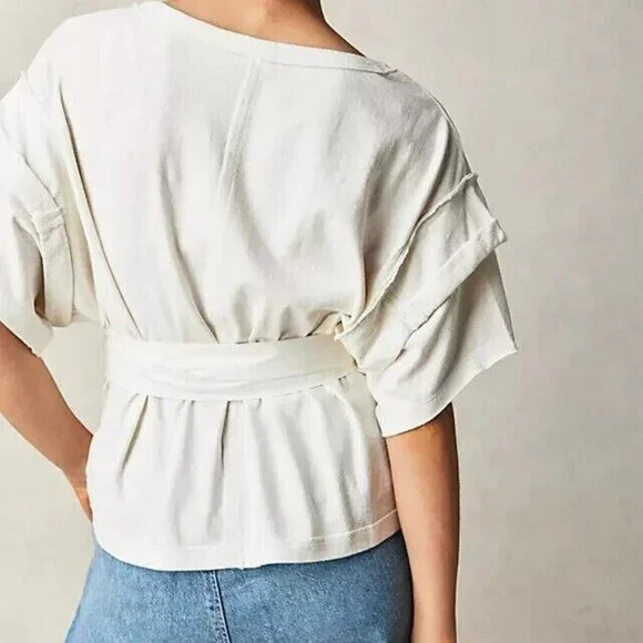 Free People What A Waist Tunic Tee Top Solid Cotton Oversized Ivory S New - Picture 2 of 7